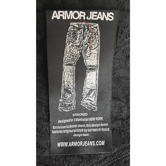 NWT Men’s ARMOR JEANS Black Jeans 34 X 36 Patterned Lacey Type Stack - Picture 6 of 6